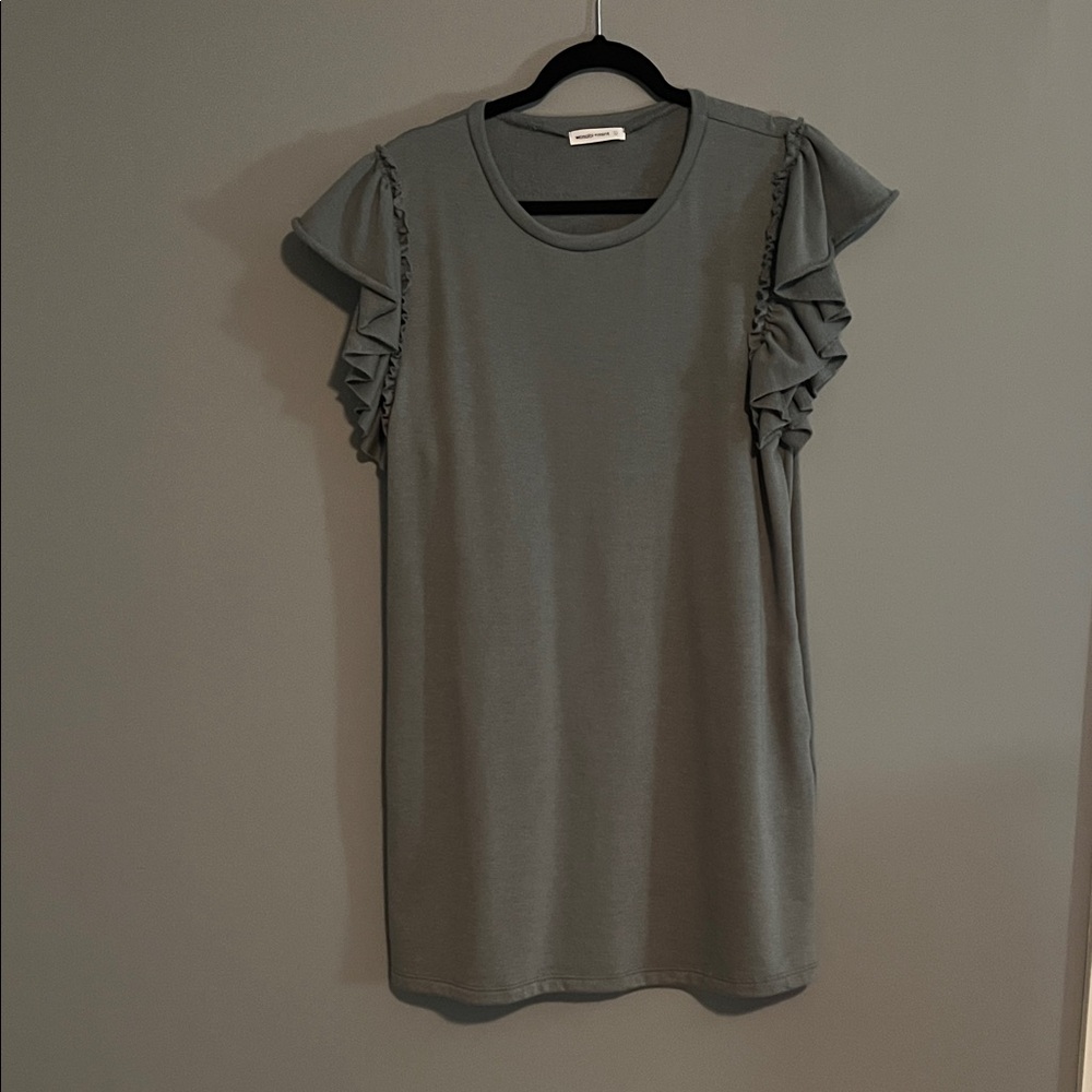 Ruffled Sleeve Shift Dress - Gray